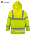 Custom Safety Hi Vis ANSI Reflective Tape Hood Waterproof Rain Jacket Lightweight High Visibility Security Raincoat Hooded